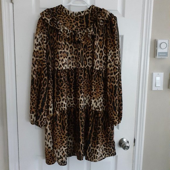 Scoop Dresses & Skirts - Scoop Women's Size XXL (20) Long Sleeve Leopard High Neck Tiered Midi Dress
